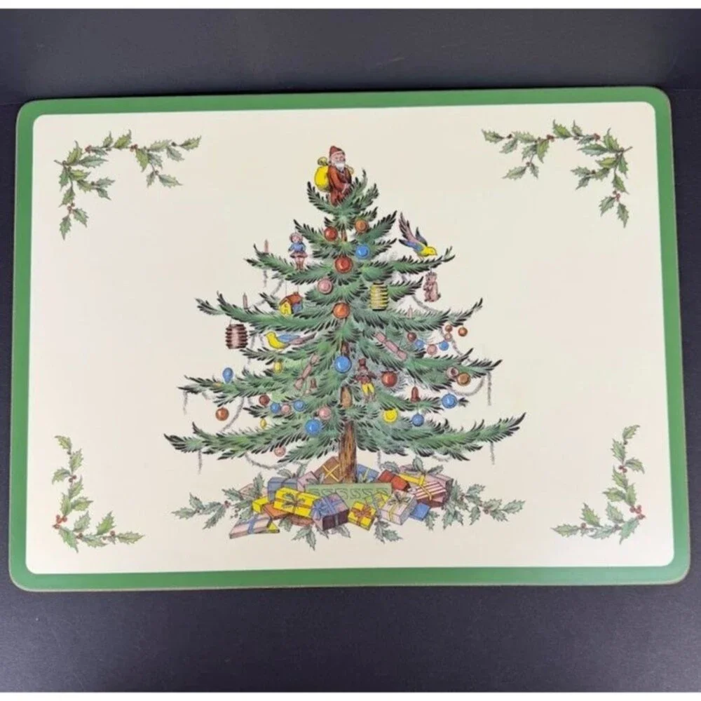 Set of 4 Spode Christmas Tree Cork & Acrylic Finish 16x12 Placemats Made England